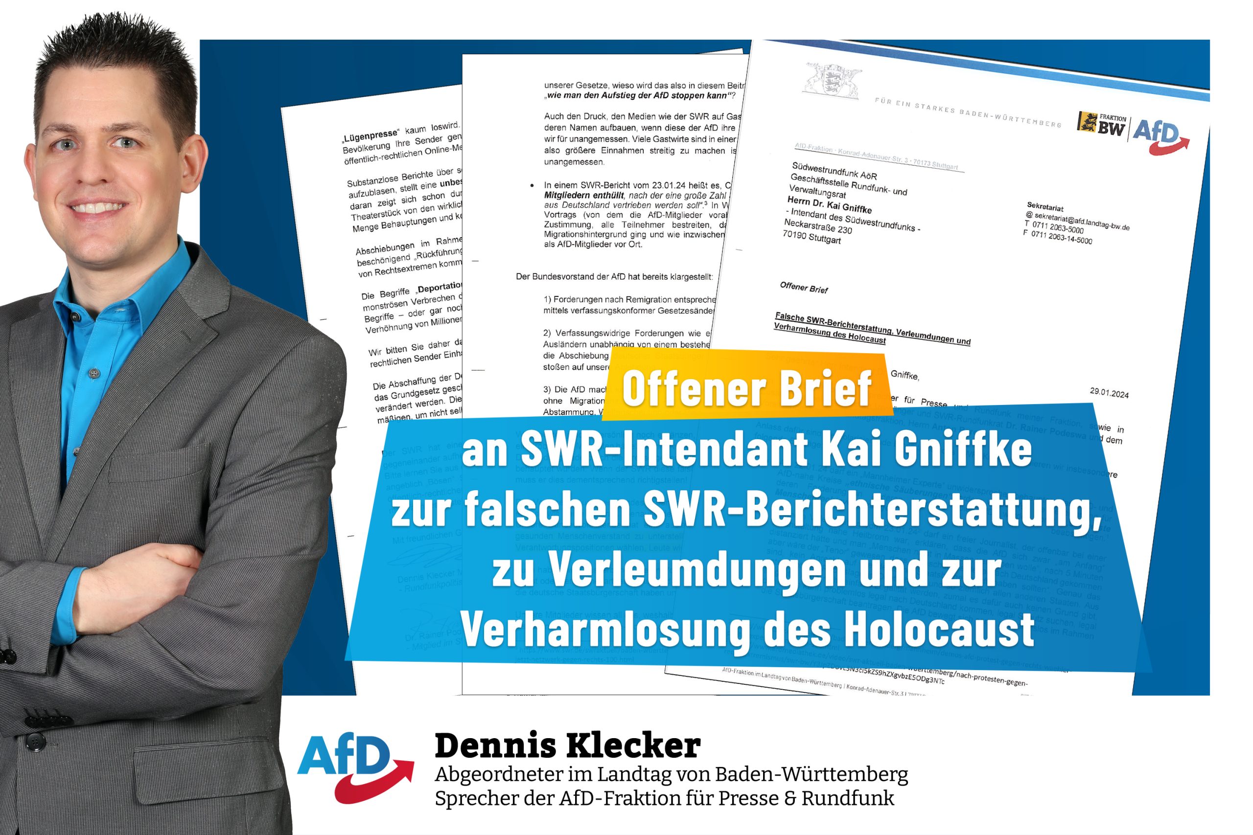 Offener Brief an SWR-Intendant Kai Gniffke zur falschen SWR-Berichterstattung, zu Verleumdungen und zur Verharmlosung des Holocaust